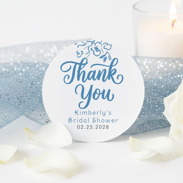 Pegatina Redonda Dusty Blue Whimsical Bridal Shower Thank You  (Dusty Blue Whimsical Thank You Stickers)