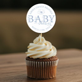 Pegatina Redonda Dusty Blue Wildflower Baby Shower