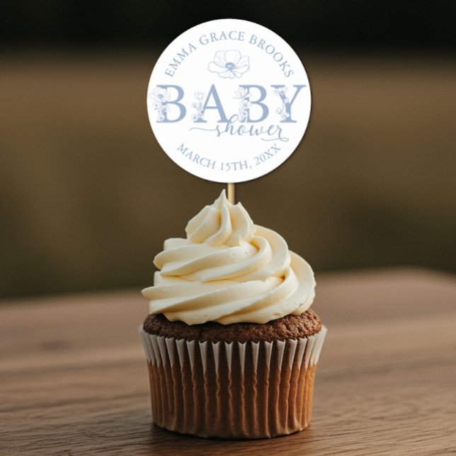 Pegatina Redonda Dusty Blue Wildflower Baby Shower (Baby Shower Favor Sticker)