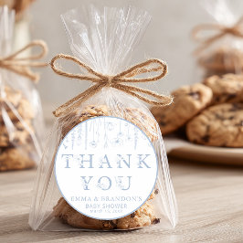 Pegatina Redonda Dusty Blue Wildflower Baby Shower Thank You 