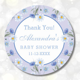 Pegatina Redonda Dusty Blue Wildflower Boho Baby Shower Gracias