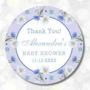 Pegatina Redonda Dusty Blue Wildflower Boho Baby Shower Gracias