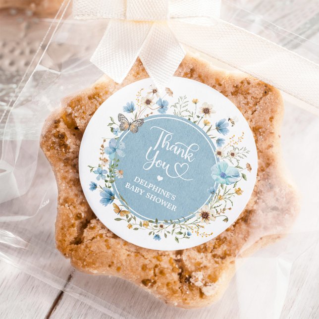 Pegatina Redonda Dusty Blue Wildflower Boy Baby Shower (Subido por el creador)