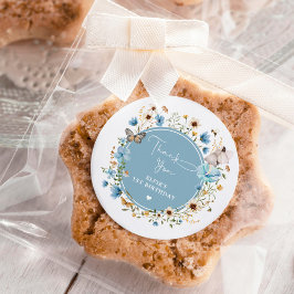 Pegatina Redonda Dusty Blue Wildflower Fairy Printhday cumpleaños