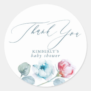 Pegatina Redonda Dusty Blue y Pink Agradecimiento Especial Fiesta