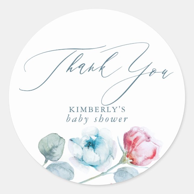 Pegatina Redonda Dusty Blue y Pink Agradecimiento Especial Fiesta (Anverso)