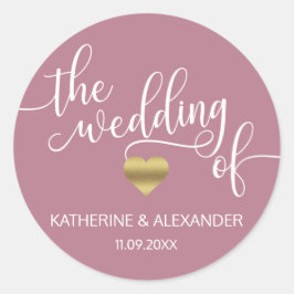 Pegatina Redonda Dusty de oro moderno Mauve el BODA de focas