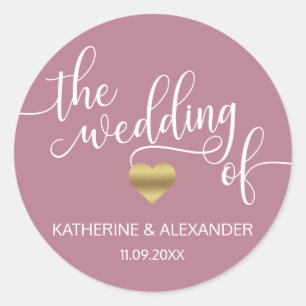 Pegatina Redonda Dusty de oro moderno Mauve el BODA de focas