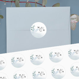 Pegatina Redonda Dusty Eucalyptus Elegant Monogramed Boda