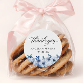 Pegatina Redonda Dusty Floral Azul Bohemia Gracias Por Favor