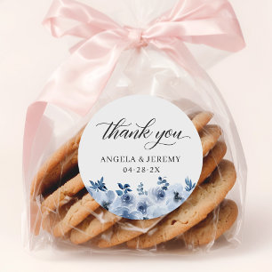 Pegatina Redonda Dusty Floral Azul Bohemia Gracias Por Favor