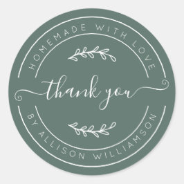Pegatina Redonda Dusty Green Homemade Thank You Label
