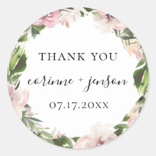 Pegatina Redonda Dusty Mauve Botanical Wedding Favor