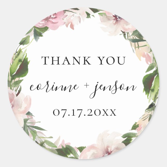 Pegatina Redonda Dusty Mauve Botanical Wedding Favor (Anverso)