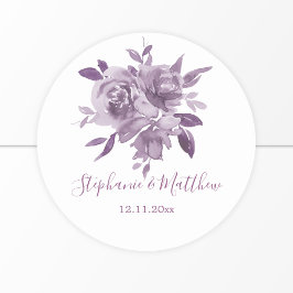 Pegatina Redonda Dusty Mauve Rosas florales Boda acuarela