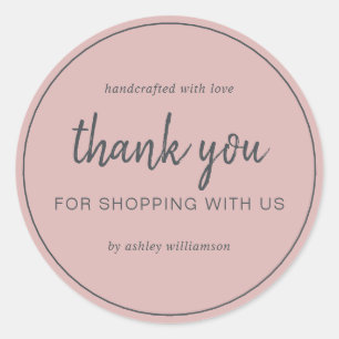 Pegatina Redonda Dusty Pink Chic Script Gracias Por Comprar