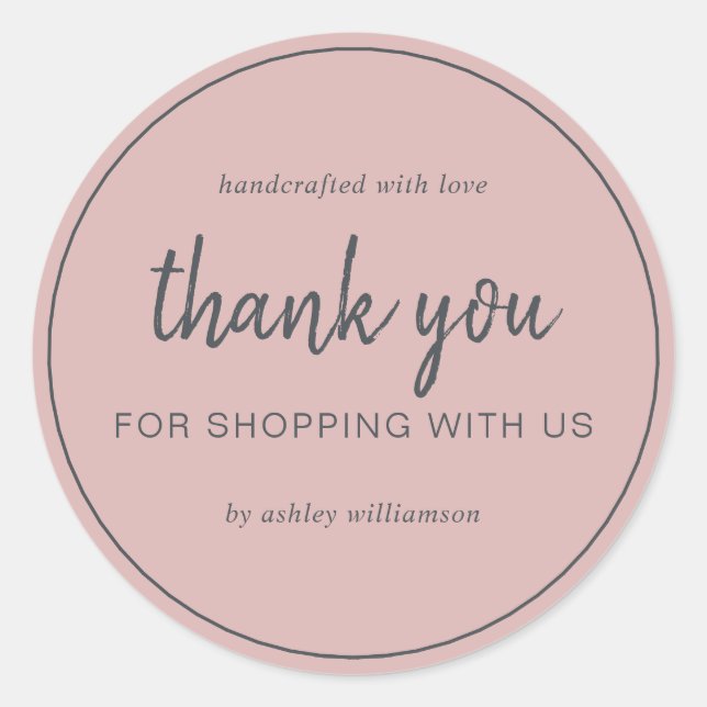 Pegatina Redonda Dusty Pink Chic Script Thank You For Shopping (Anverso)