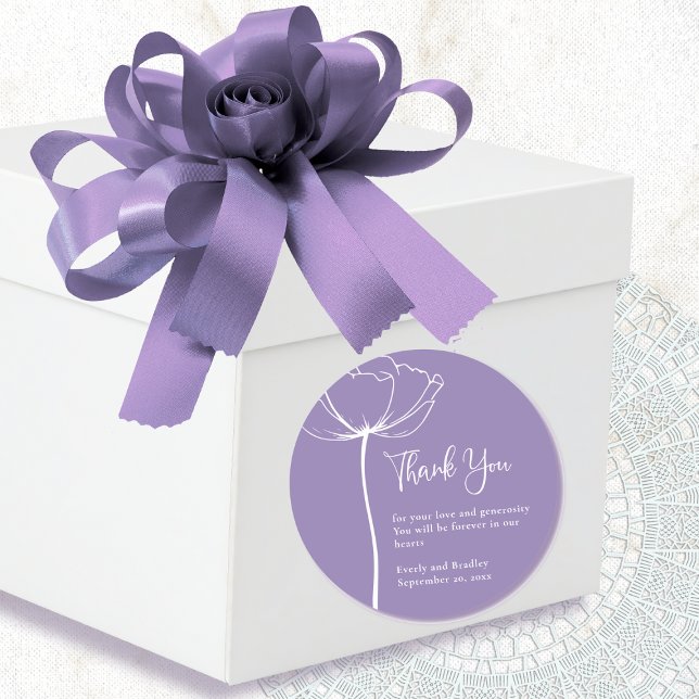 Pegatina Redonda Dusty Purple Background Floral Boda Gracias (Subido por el creador)