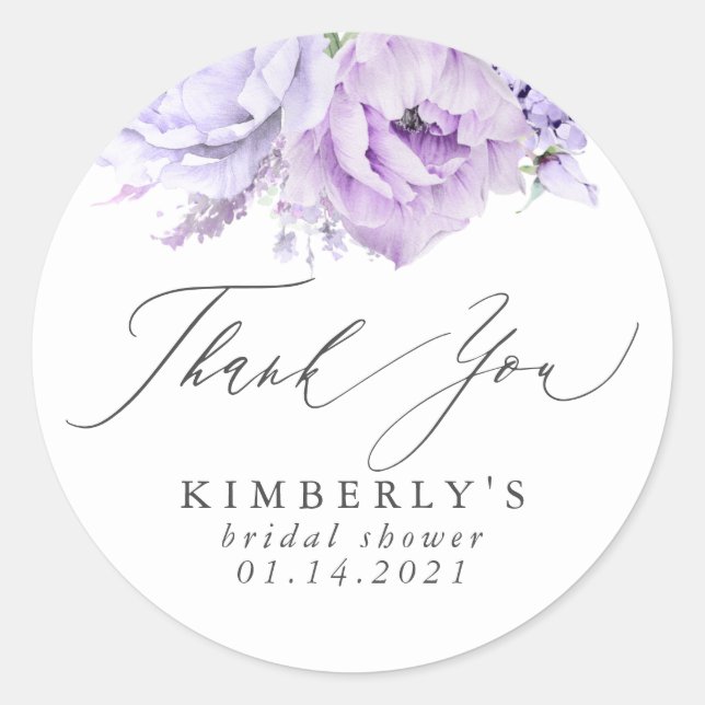 Pegatina Redonda Dusty Purple Floral Botánica Gracias (Anverso)