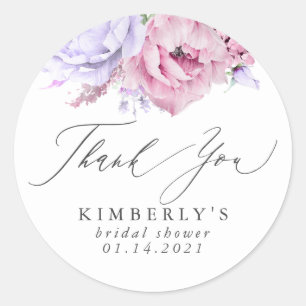 Pegatina Redonda Dusty púrpura y floral botánico agradecido