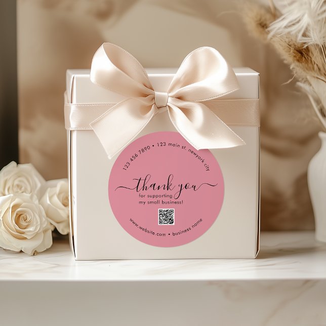 Pegatina Redonda Dusty Rosa Personalizado Gracias Pegatinas Con Cód (Dusty Rose Custom Thank You Stickers With QR Code)