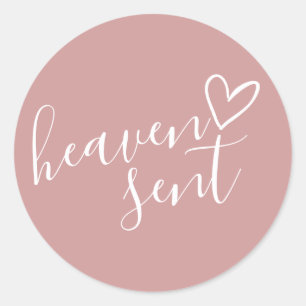 Pegatina Redonda Dusty Rose Pink Heaven Sent Baby Shower