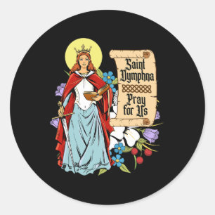 Pegatina Redonda Dymphna Pety Lily Patron Saint Mental Health Cat