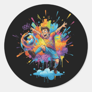Pegatina Redonda Dynamic Soccer Boy Colorful Cartoon Sticker