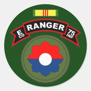 Pegatina Redonda E Co, 75º Regimiento de Infantería - Rangers, Viet