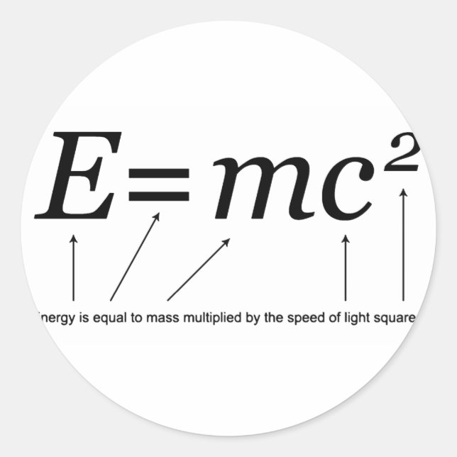 Pegatina Redonda E=MC2 La teoría de la relatividad de Einstein (Anverso)