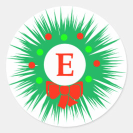 Pegatina Redonda E Monograma (Wreath de Navidades modernos)