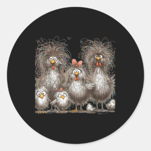 Pegatina Redonda Eagerlys Colorful Funny Chicken Art, Crazy Chicken
