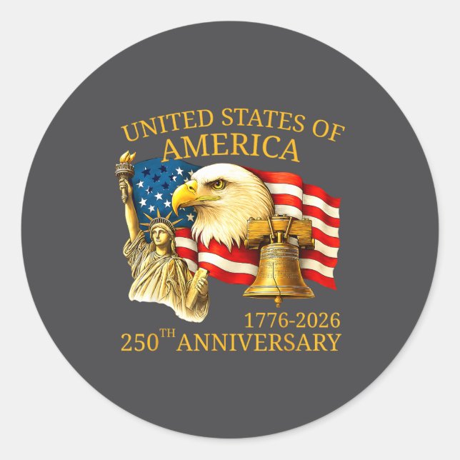 Pegatina Redonda Eagle And Flag 250th Birthday America Since 1776  (Anverso)