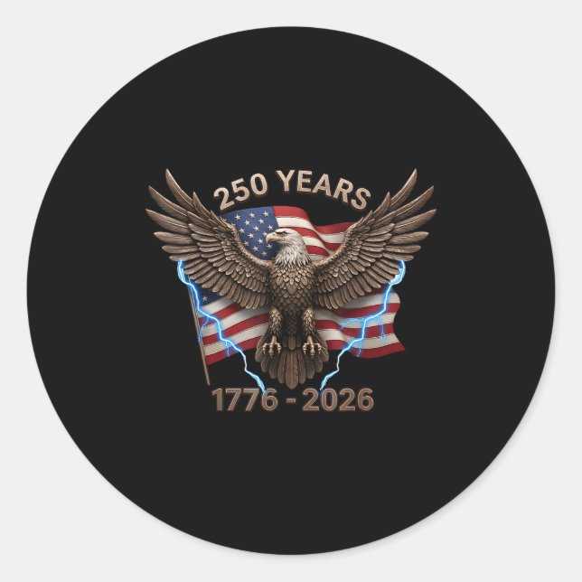 Pegatina Redonda Eagle Flag 250 Years 1776-2026 250th Birthday  (Anverso)