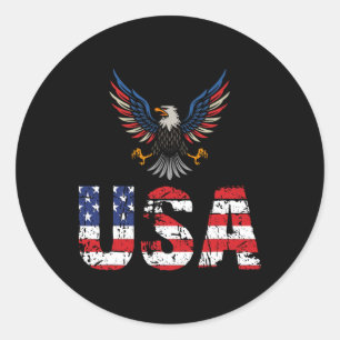 Pegatina Redonda Eagles De Bandera De Eeuu 4 De Julio De 1776 Liber