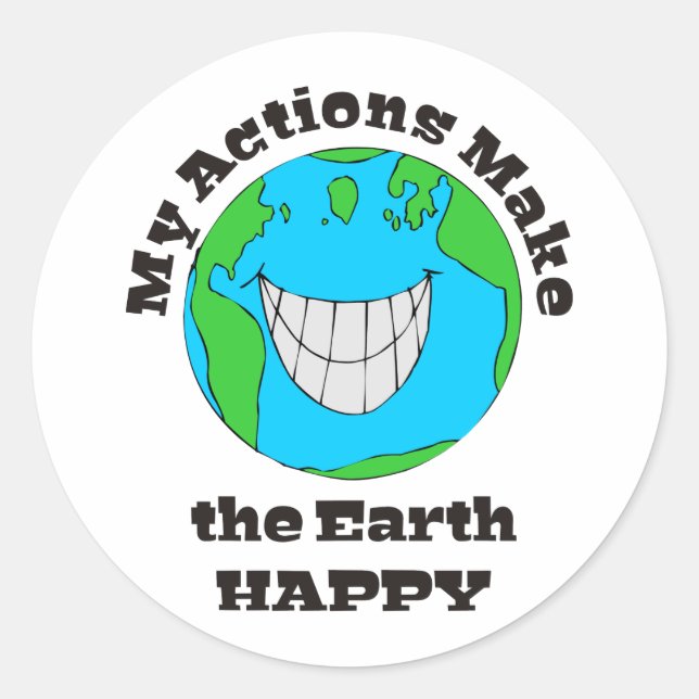 Pegatina Redonda Earth Happy (Anverso)