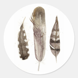 Pegatina Redonda Earthtone Feathers II