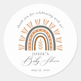 Pegatina Redonda Earthy Boho Rainbow Gracias Baby Shower