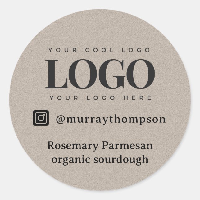 Pegatina Redonda Earthy Gray Kraft Business Rectangle Logo Social (Anverso)