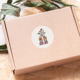 Pegatina Redonda Earthy Minimal Boho Wild Flower Book Themed 