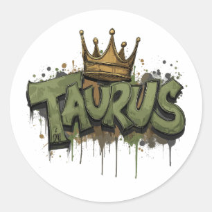 Pegatina Redonda Earthy Taurus Zodiac Graffiti Aircel con corona
