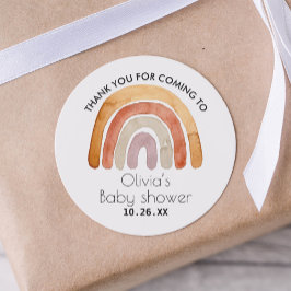 Pegatina Redonda Earthy Tone Boho Rainbow Gracias Baby Shower