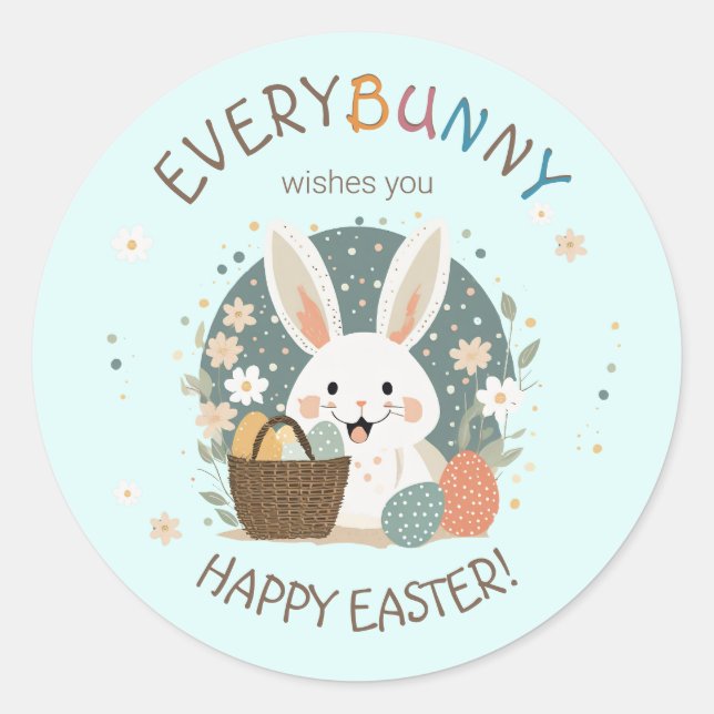 Pegatina Redonda Easter Bunny Egg Basket ID1013 (Anverso)