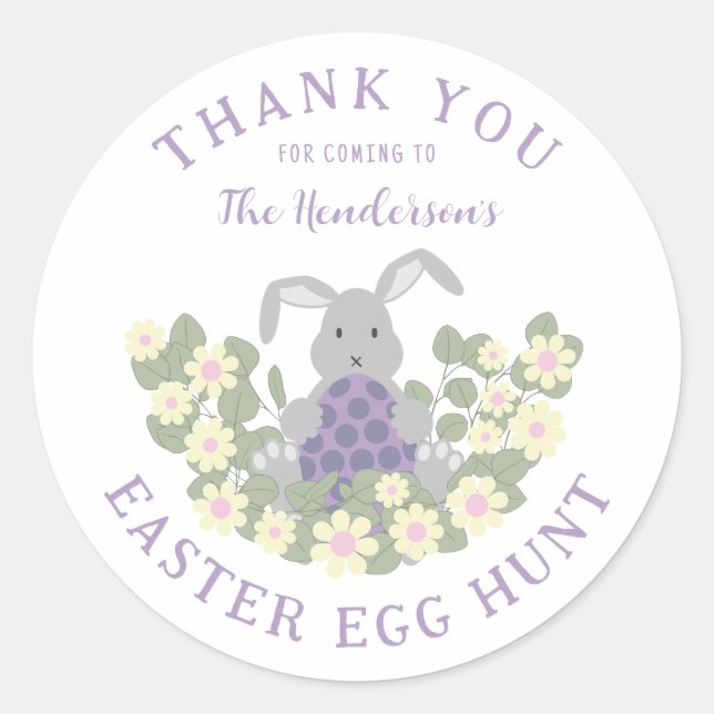 Pegatina Redonda Easter Bunny Egg Hunt Floral Gracias (Anverso)