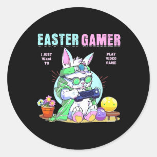 Pegatina Redonda Easter Bunny Funny Gamer Video Game Boys Chicas