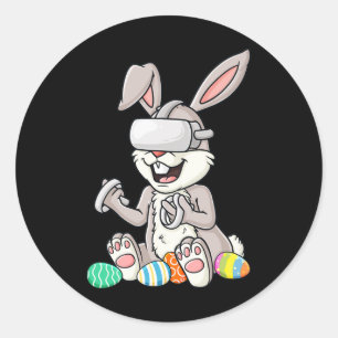 Pegatina Redonda Easter Bunny Gamer Huevos divertidos juegos de niñ
