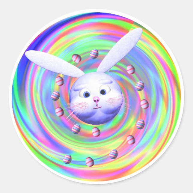 Pegatina Redonda Easter Bunny Head Spin (Anverso)