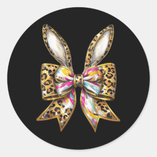 Pegatina Redonda Easter Bunny Leopardo Coquette Bow Happy Easter Gi