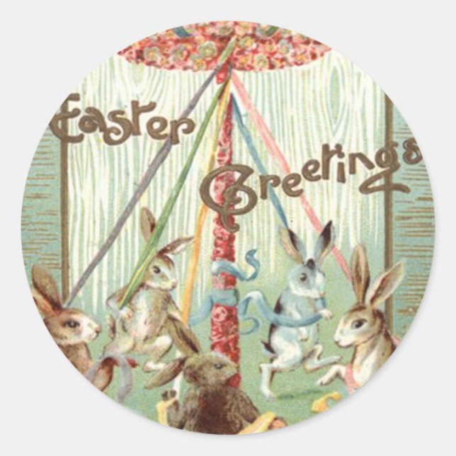 Pegatina Redonda Easter Bunny Maypole Dance Ribbon (Anverso)