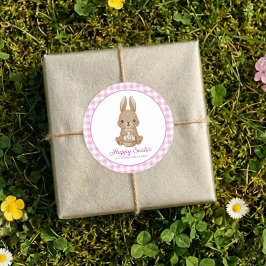 Pegatina Redonda Easter Bunny Pink Watercolor Gingham